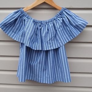 Aritzia Wilfred off the shoulder stripe blue top